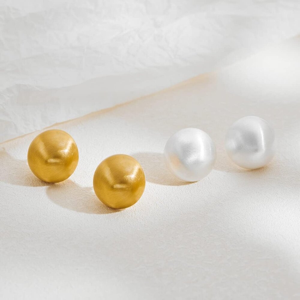 Stud Earrings for Women Half-ball Mattle Gold Sliver Studs Gold Brushed Button E - Picture 7 of 7